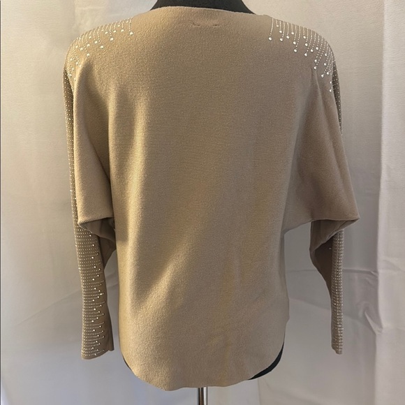 Fine Knit Beige Sweater with Rhinestone Accents - Picture 4 of 8